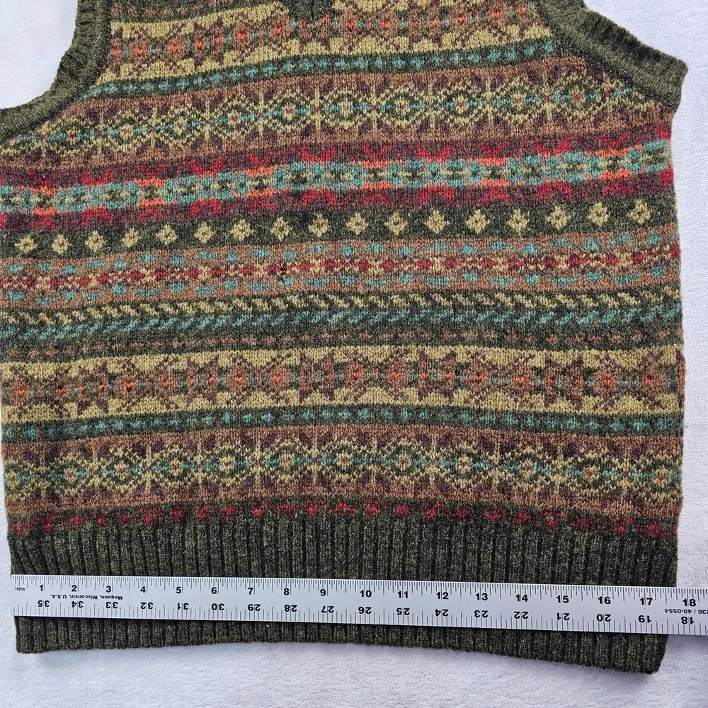 J.PRESS Fair Isle V-Neck Knit Vest Men's Medium 100% Wool Made In Scotland